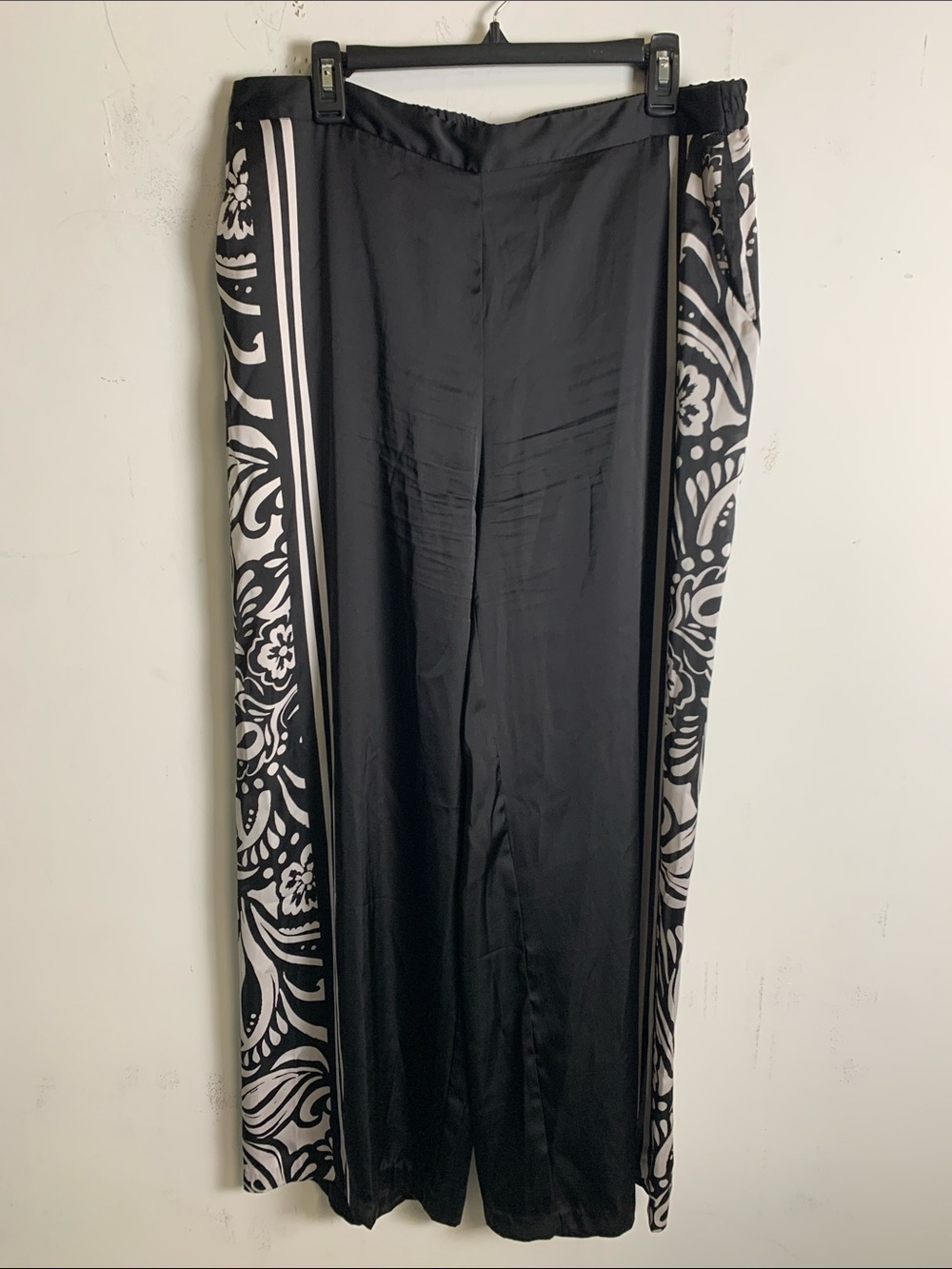Philosophy Black Wide-Leg Pants with White Floral Stripe Panels